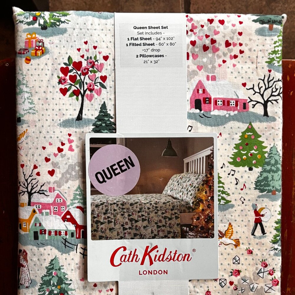 NEW Cath Kidston Christmas SHINE BRIGHT Queen Size Cotton Sheet Set